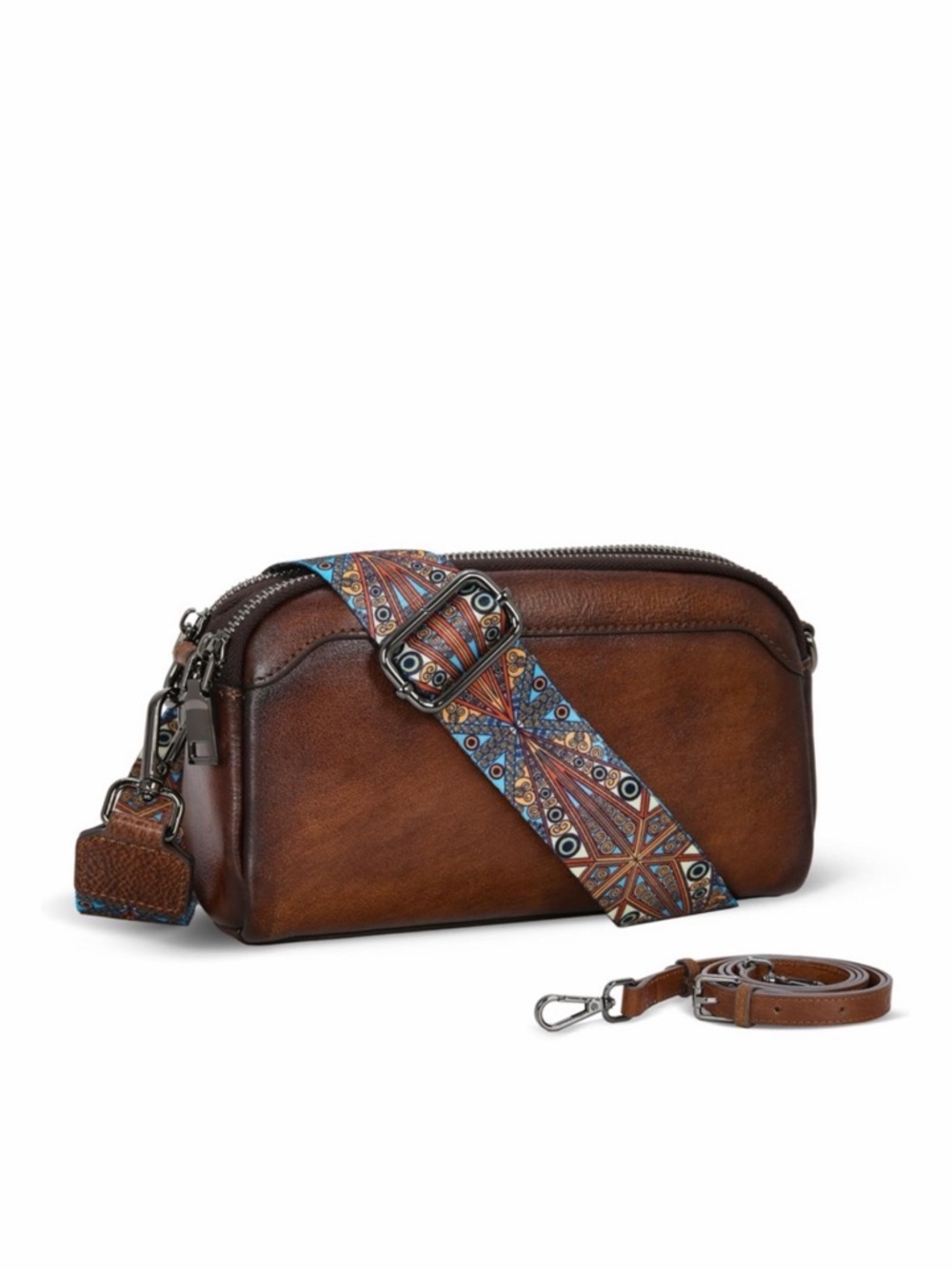 Crossbody Leather Hobo in Coffee with Guitar Strap and Leather Strap